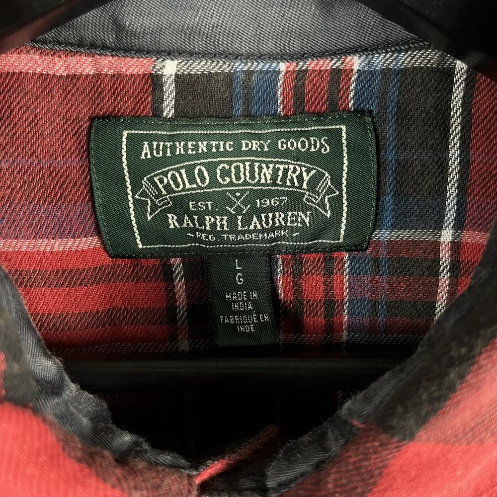 Polo Ralph Lauren Men's Red Country Flannel Buffalo Shirt Large